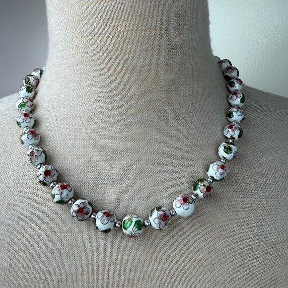 Vintage 40s Chinese Export Necklace Black Polka Dot Beads